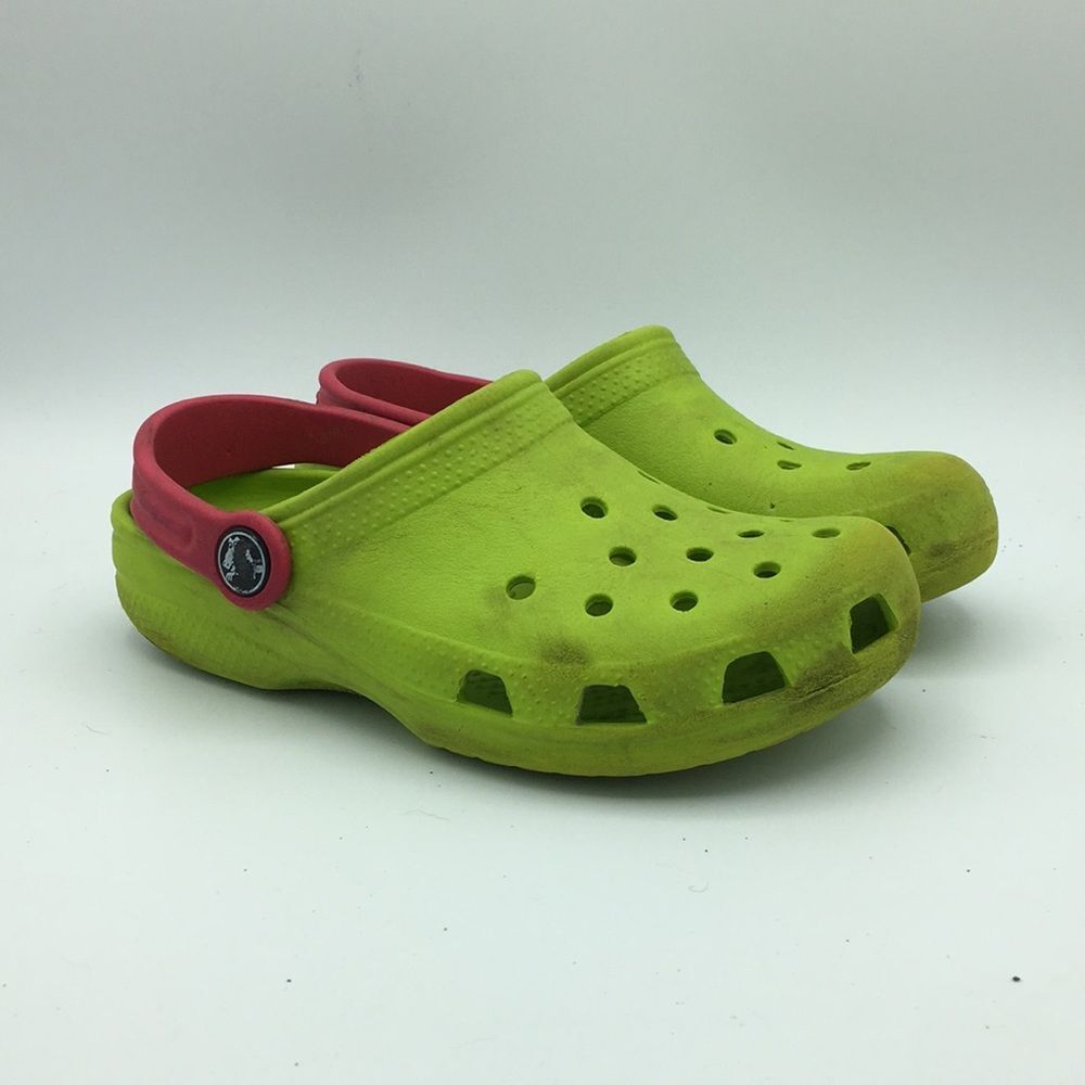 CROCS Green Pink Crocs Kids' Classic Clog Slip On Shoes Kids 12 13